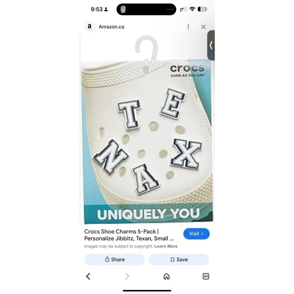 Crocs Jibbitz Texan Charms for Shoes NWT 5 Pack Letters